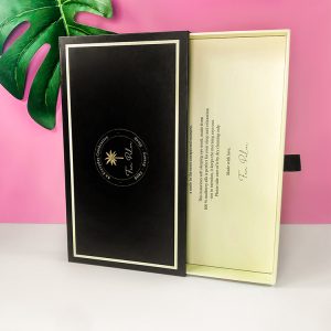 Custom design foil stamp logo slide open cosmetics gift cardboard ribbon pull out drawer box - Custom Printed Kraft Packaging Boxes - 4